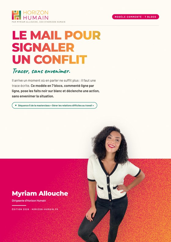 Couverture du guide Le mail pour signaler un conflit, par Myriam Allouche